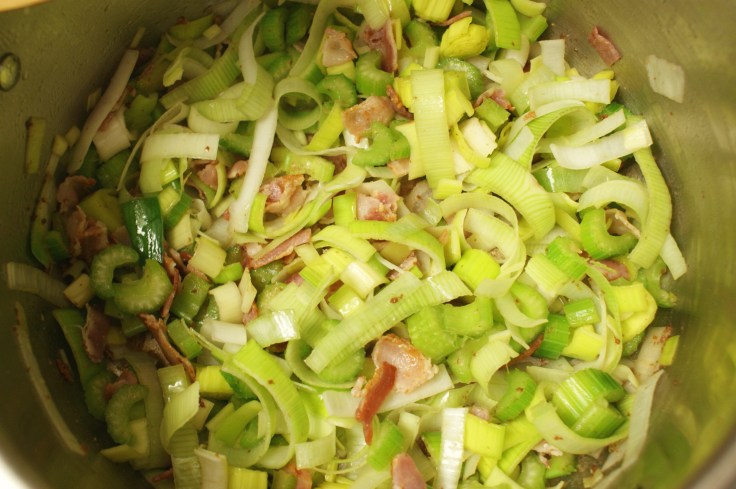 Bacon, celery and leeks