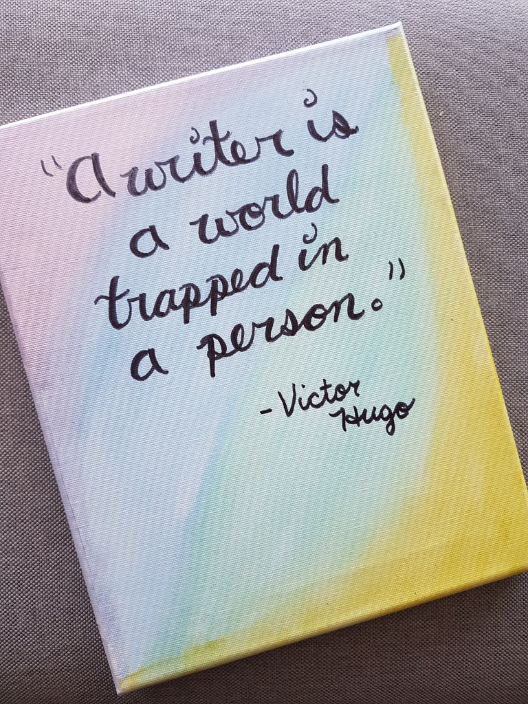 A painting featuring a quote about writing