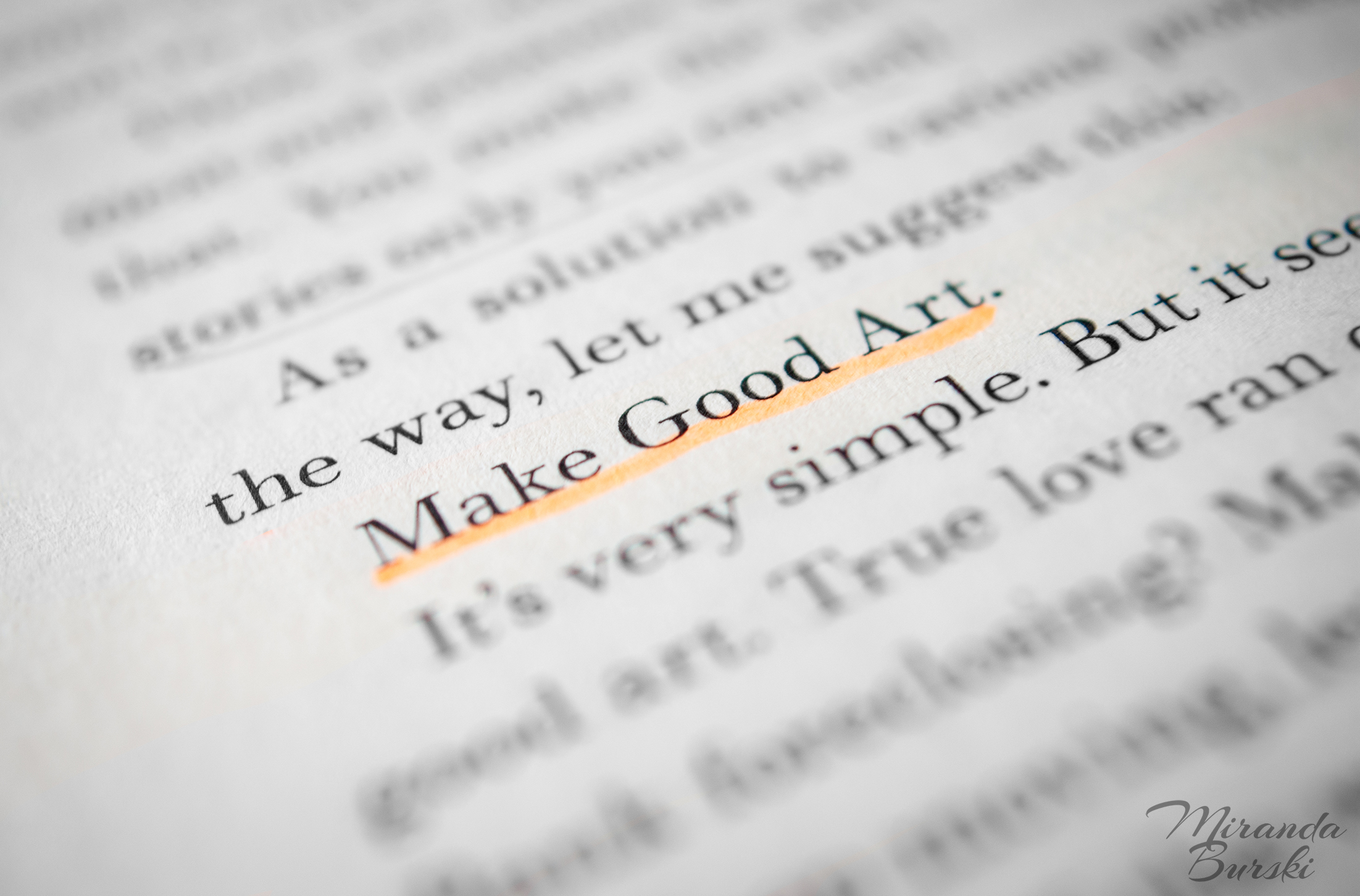 A close-up of a page of text from Neil Gaiman's speech entitled "Make Good Art".